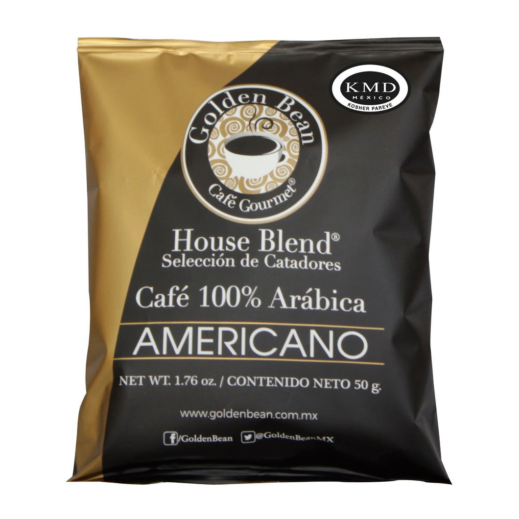 Golden Bean House Blend Gourmet Americano Intenso Molido 50 g (Caja con 24 piezas)